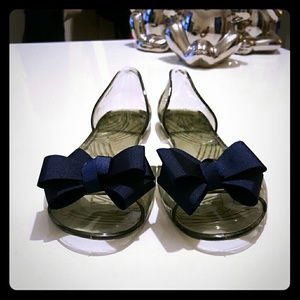 Black Clear Jelly Flats with Navy Bow shoe size 38