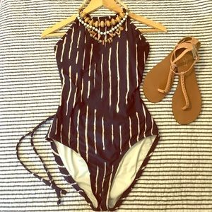 Ann Taylor LOFT Beach Navy Blue Swim Suit Size 10