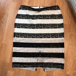 Black and white stripe lace pencil skirt.