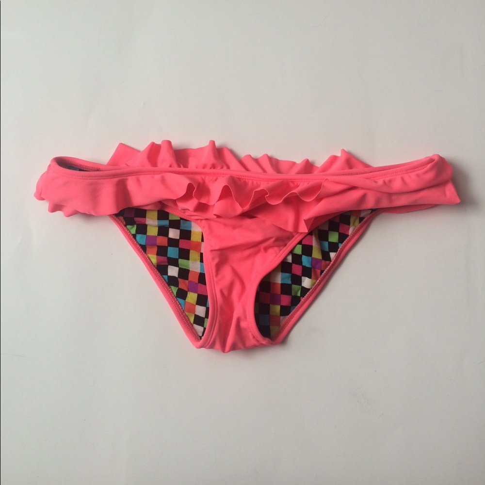 ROXY Bikini Bottom Large Neon Pink Ruffled