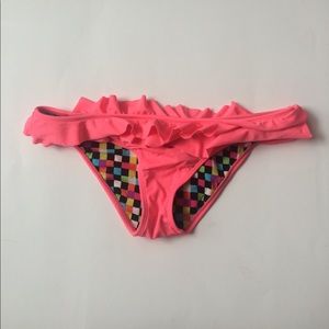 ROXY Bikini Bottom Large Neon Pink Ruffled