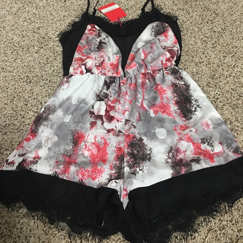 Boohoo romper with lace trim!