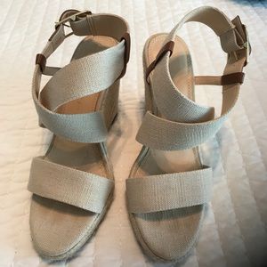 Strappy creme wedge sandals