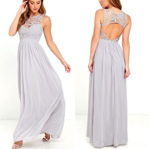 Lulu's So Far Gown Grey Lace Maxi Dress