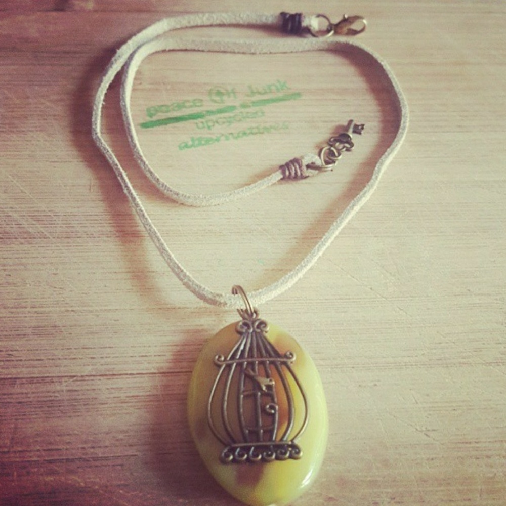 #Bronze #Birdie in a Cage #Necklace