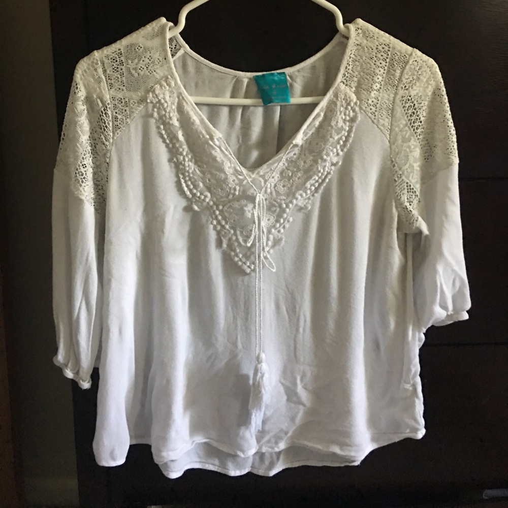 Lace shoulder white blouse