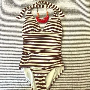 Ann Taylor Striped Navy Blue/White One Piece (M)