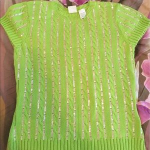 Green short sleeve sequence sweater