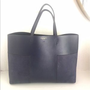 Auth. Tory Burch Block-T Suede + Leather Tote Bag