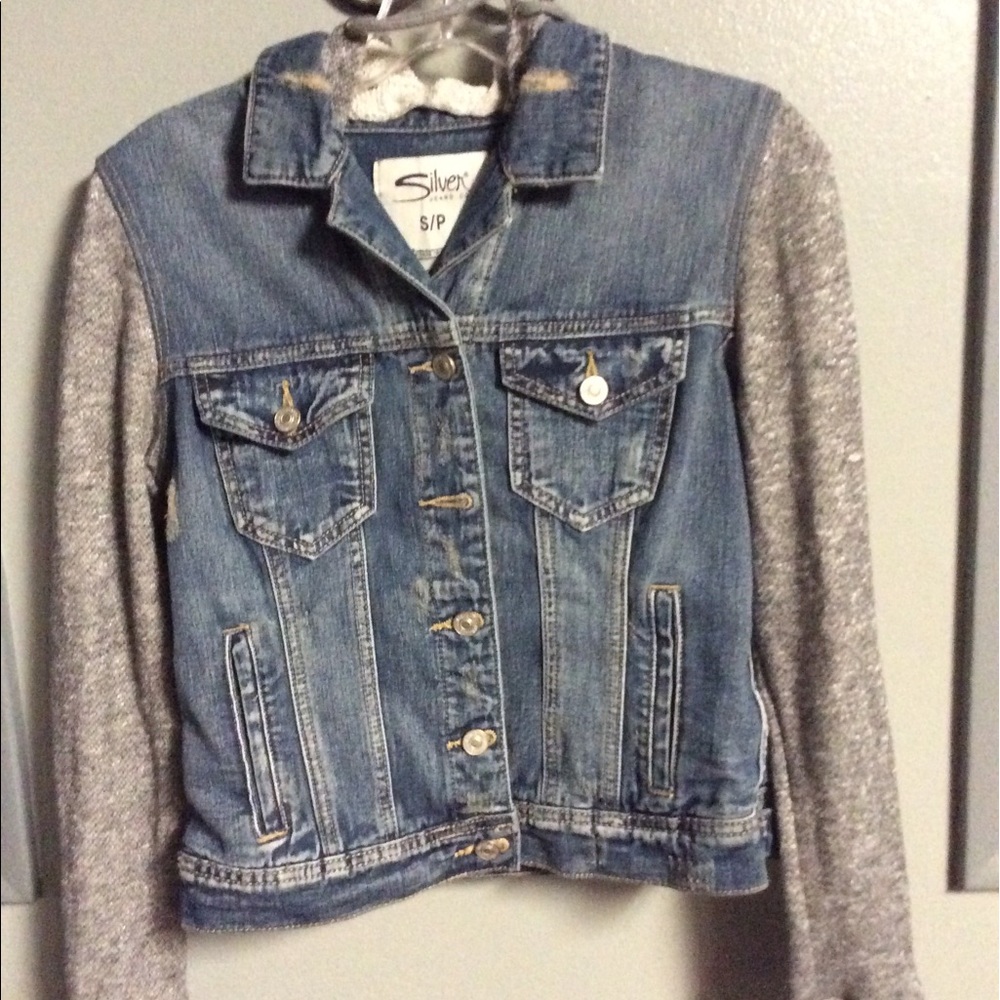 Knit Hooded Denim Jacket by Silver Jean Co