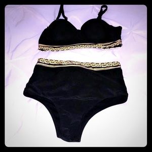 Black and gold high-waisted bikini