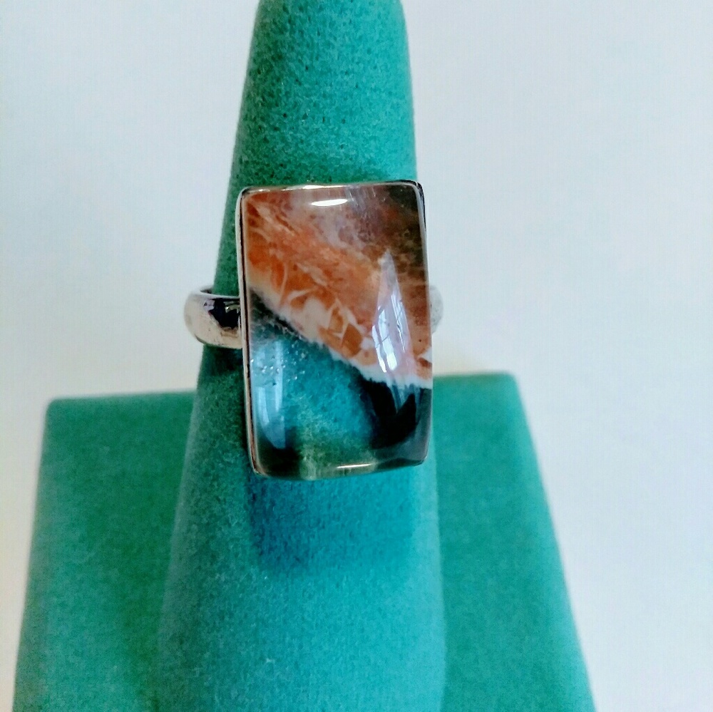 Peach Agate Ring Sterling Silver