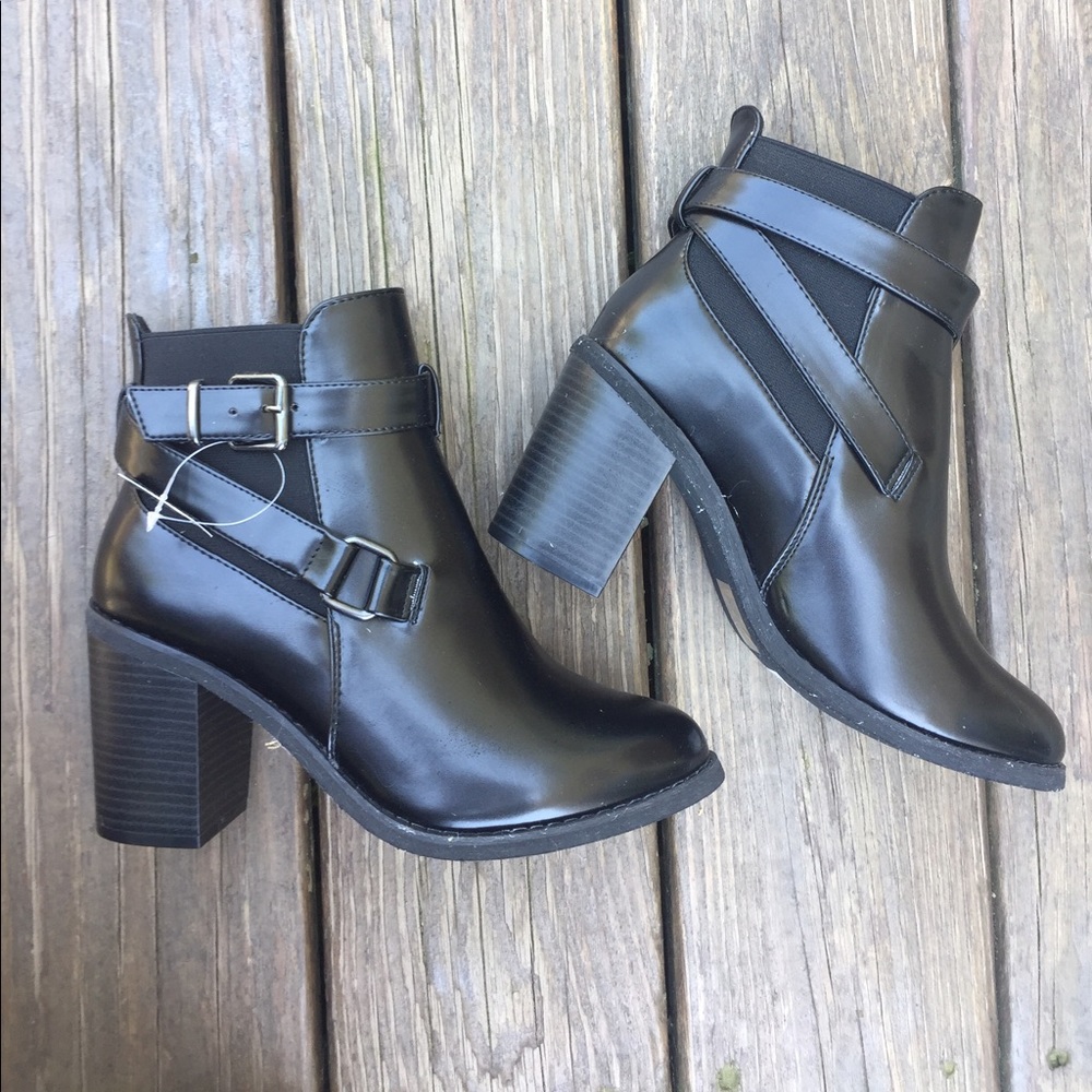 Edgy Black Combat/Moto Heeled Booties