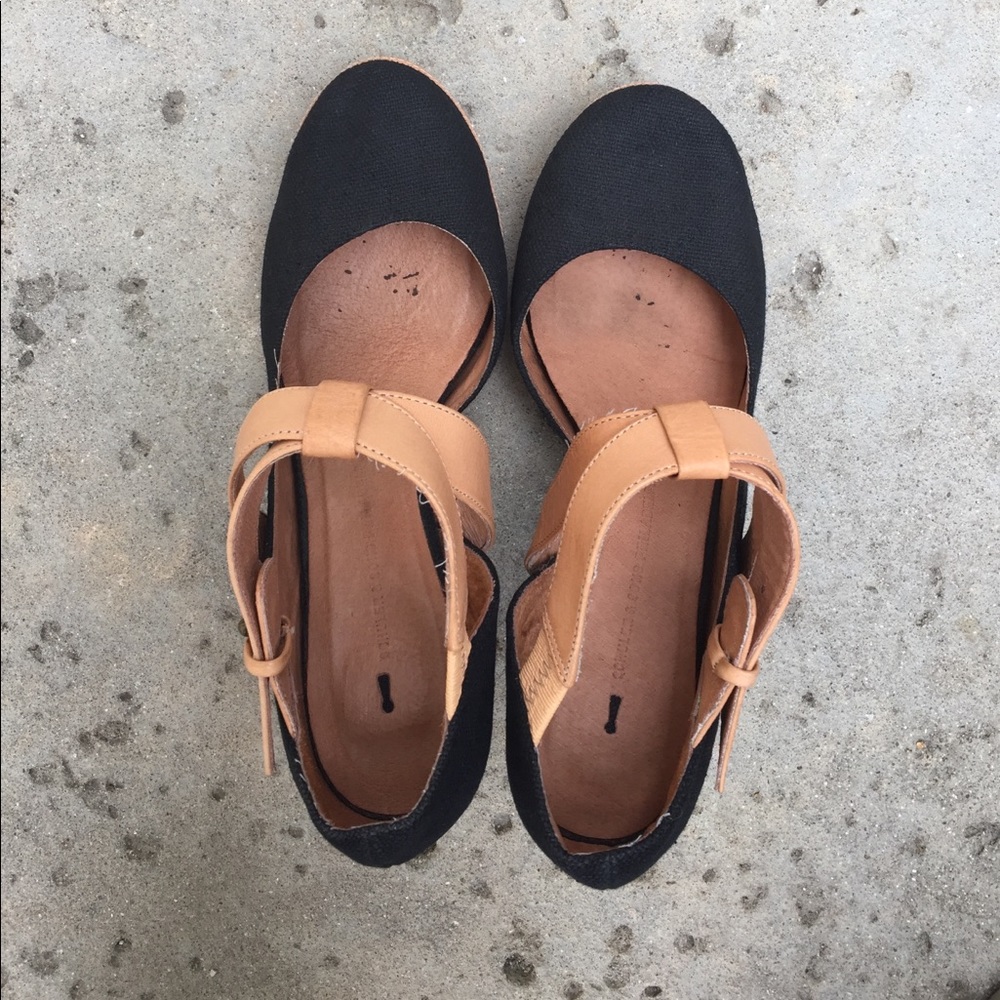SCHULER & SONS Anthropologie canvas leather two tone heels 8.5