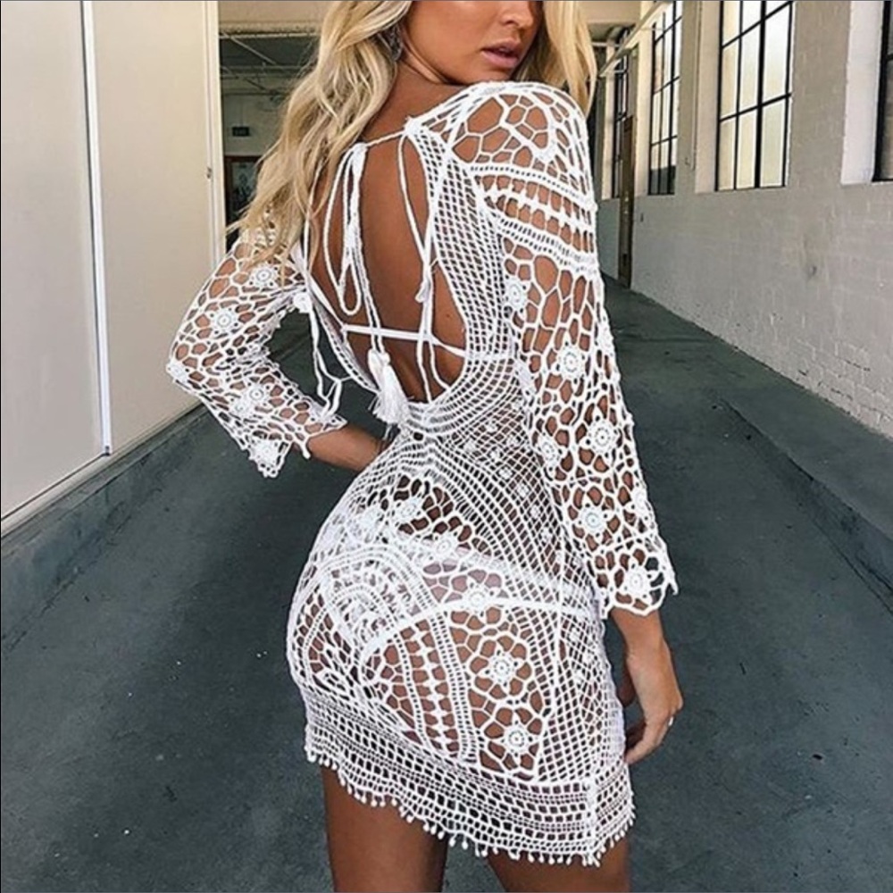 Swimsuit coverup in Crochet pattern design dress