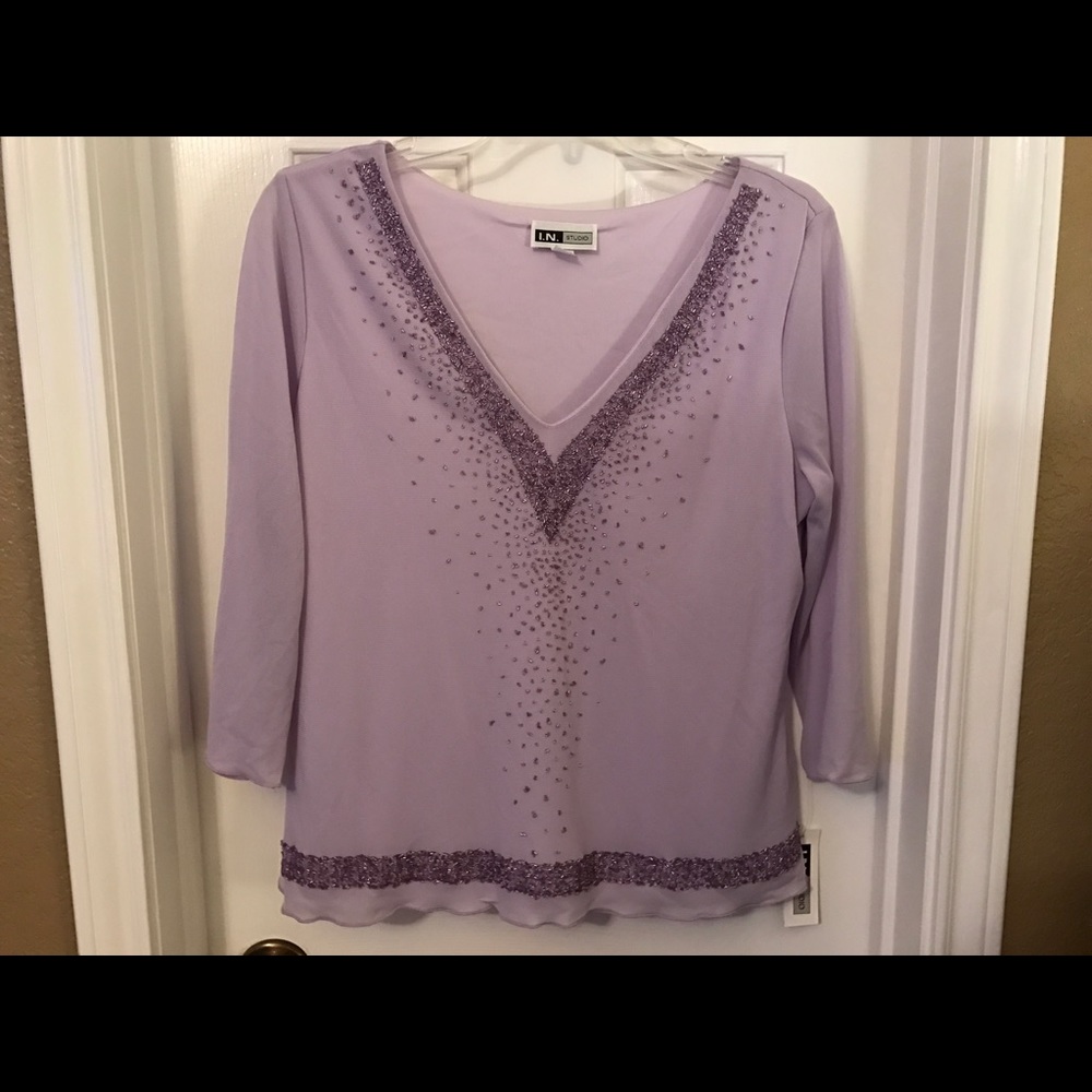 I.N. Studio Lilac Beaded Long-Sleeve Top Large NWT