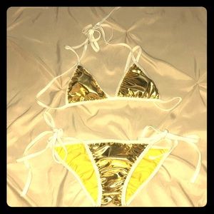 Gold and white shiny sexy bikini.