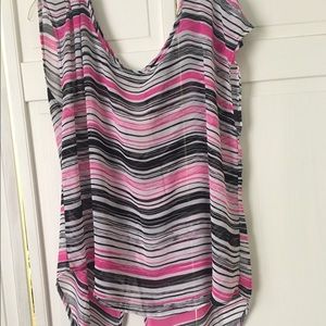 Multi Stripe Chiffon Button Back Top