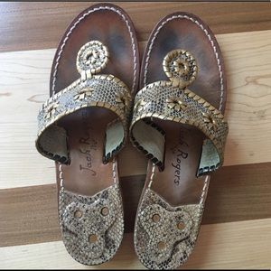 Jack Rogers sandals: gold and black snakeskin
