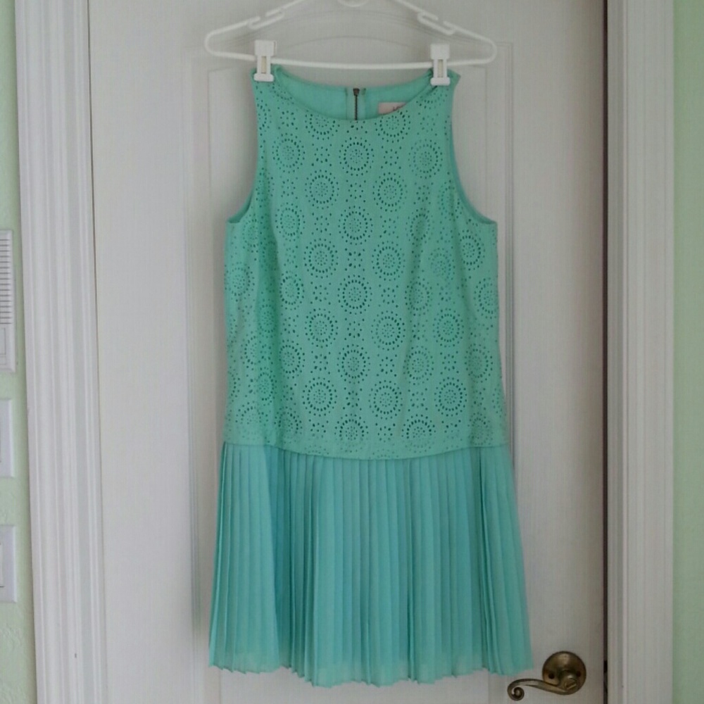 Size 4 Loft Eyelet Bodice, Long Waist Aqua Dress