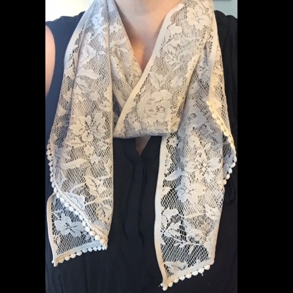 Silver skinny lace scarf