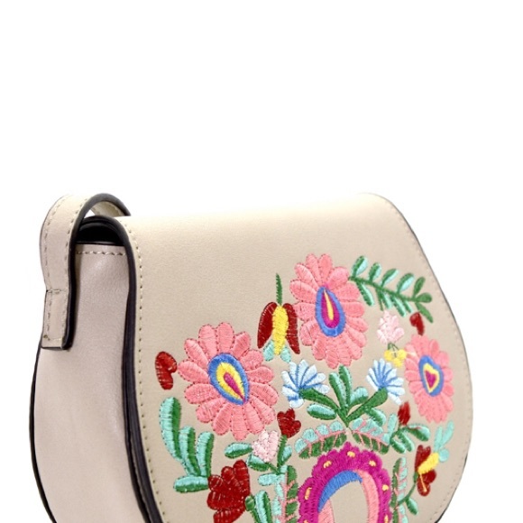 Tan Flower Embroidered Flap Crossbody Bag - Picture 2 of 4