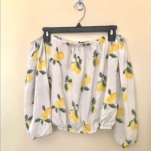 Off the Shoulder Floral Lemon Print Blouse