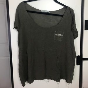 Olive green sheer raw cut t shirt