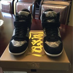 ASH BISOU Snake Print Wedge Sneaker Black
