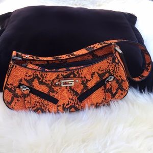 GUESS Faux Snakeskin Bag Black Orange