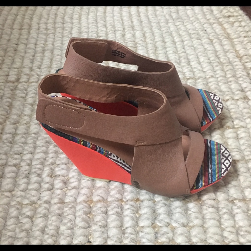 Joe's jeans wedge shoes leather brown/orange 6.5