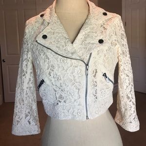 Off White Cropped Motorcycle Jacket