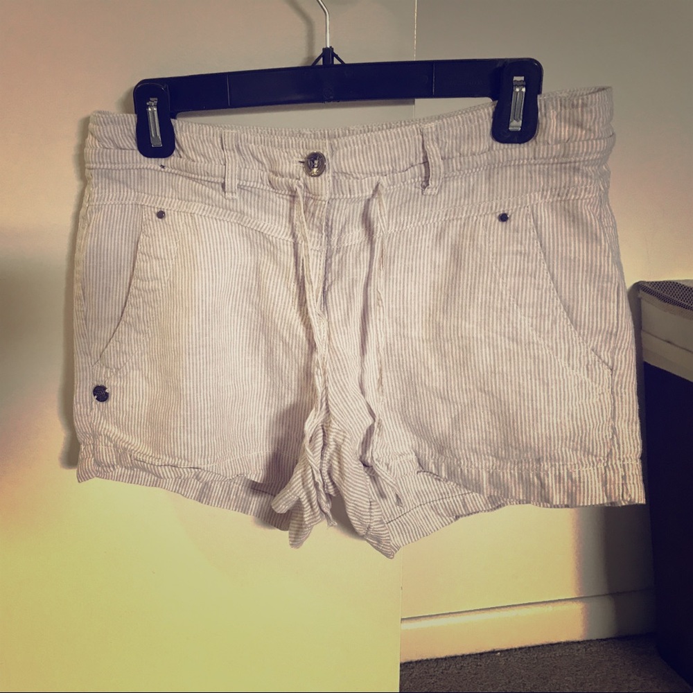Dalia sz 4 cotton linen shorts, white beige stripe