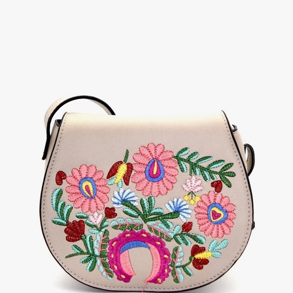 Grey Flower Embroidered Flap Crossbody Bag - Picture 5 of 8