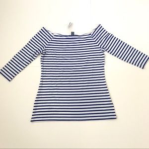 Old Navy Off the Shoulder Blue and White Top