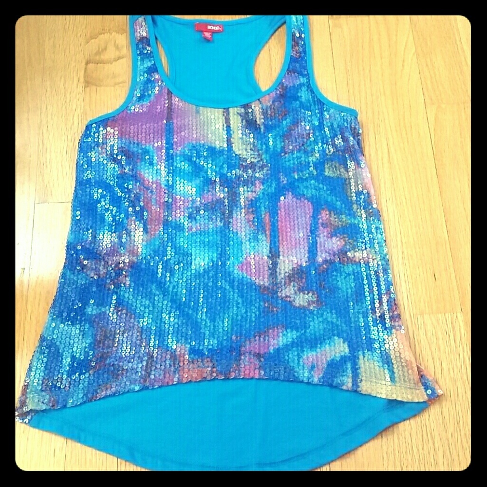 Blue sequin tank top