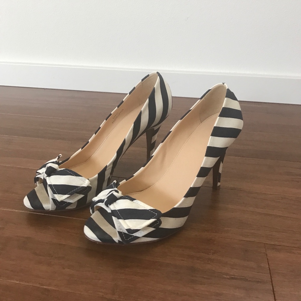 J Crew striped peep toe bow heels