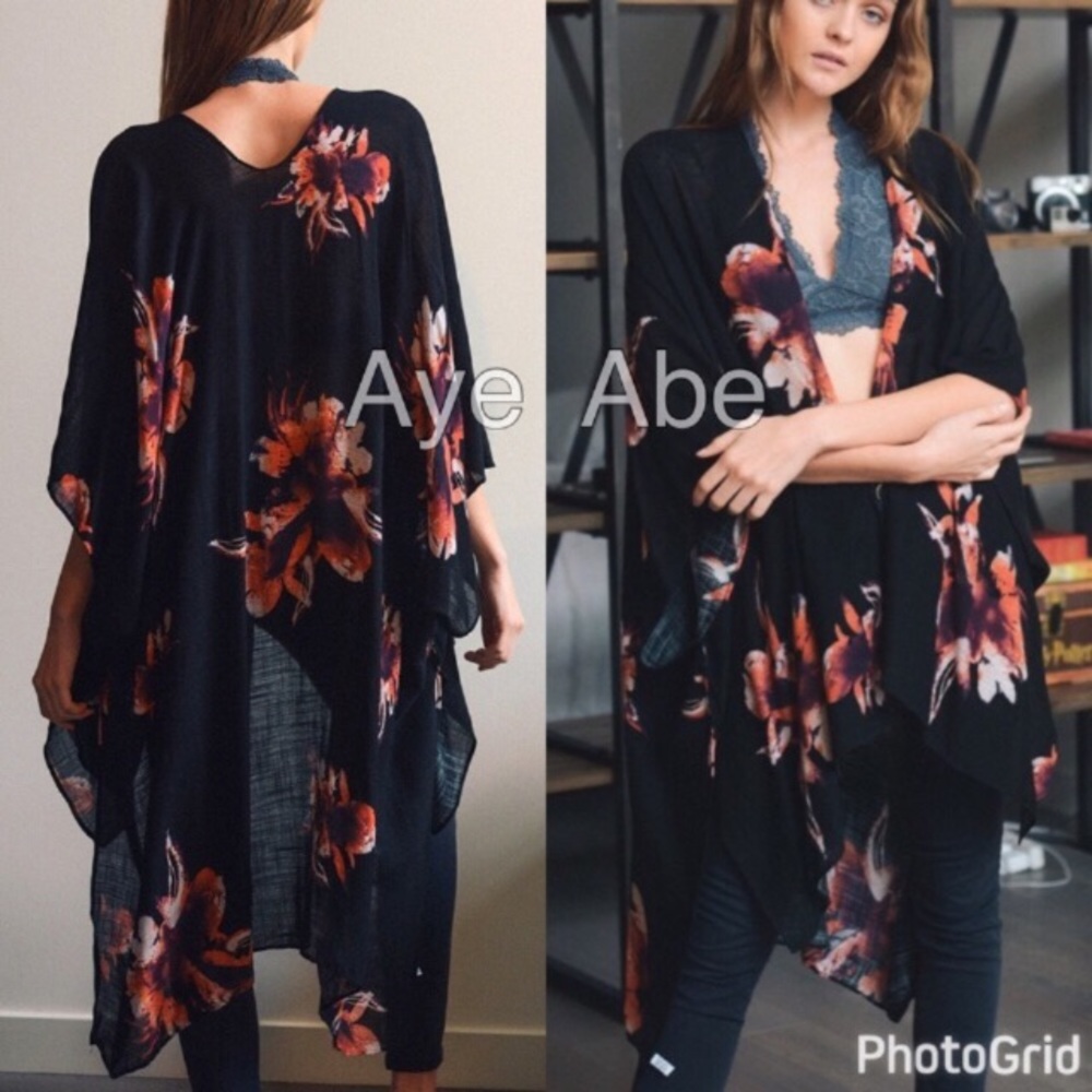 New Floral print kimono wrap coverup cardigan - Picture 2 of 8
