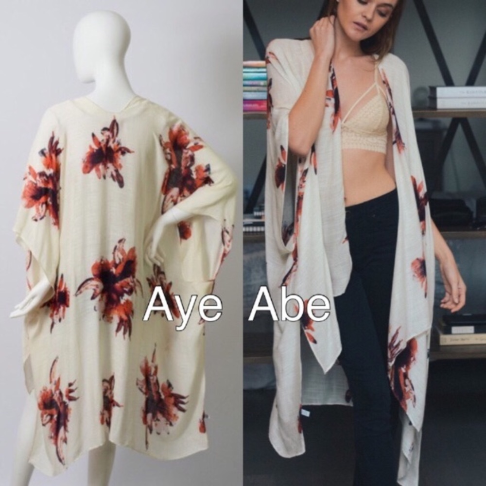 New Floral print kimono wrap coverup cardigan - Picture 7 of 8