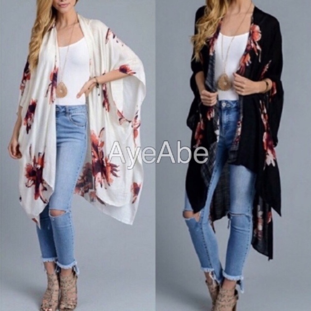 New Floral print kimono wrap coverup cardigan - Picture 8 of 8