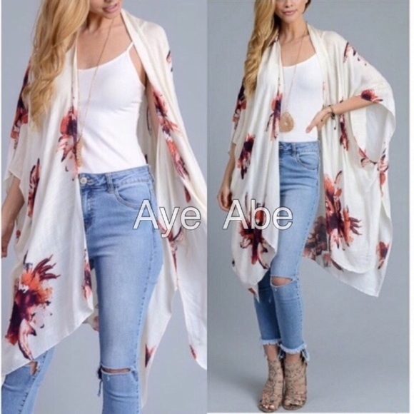 New Floral print kimono wrap coverup cardigan - Picture 3 of 8
