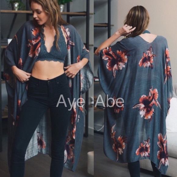 New Floral print kimono wrap coverup cardigan - Picture 4 of 8