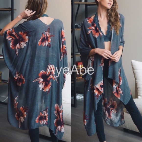 New Floral print kimono wrap coverup cardigan - Picture 6 of 8