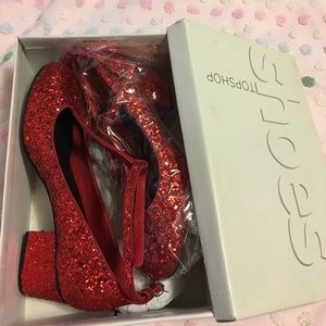 Top shop red glitter t-straps NIB