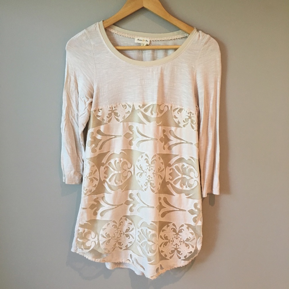 Anthropologie Lace Jersey Top