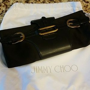 Jimmy Choo Black Leather and Satin Clutch