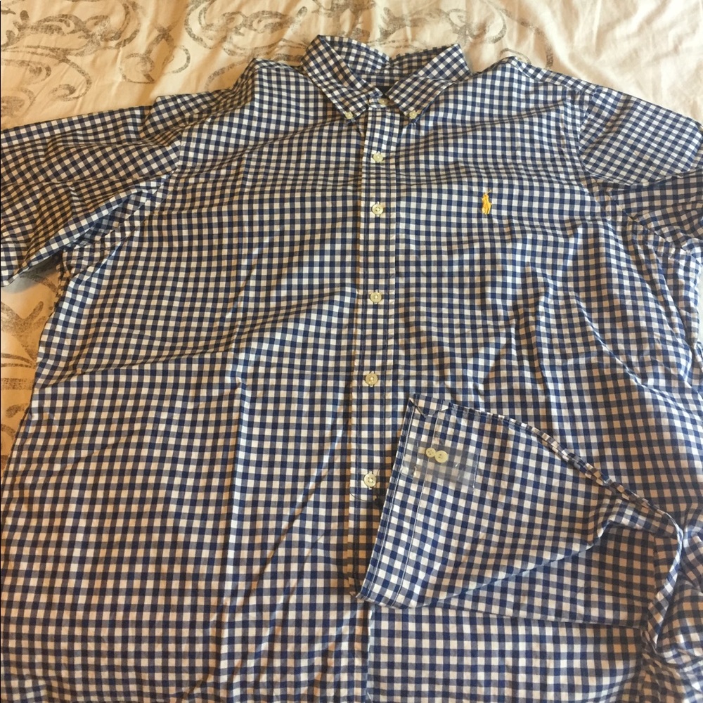 Men's navy and white check polo