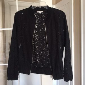 Black lace bomber jacket