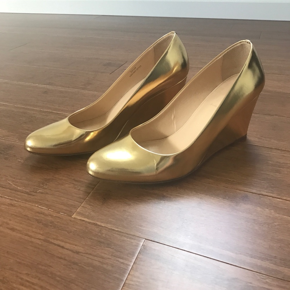 J Crew metallic gold wedges
