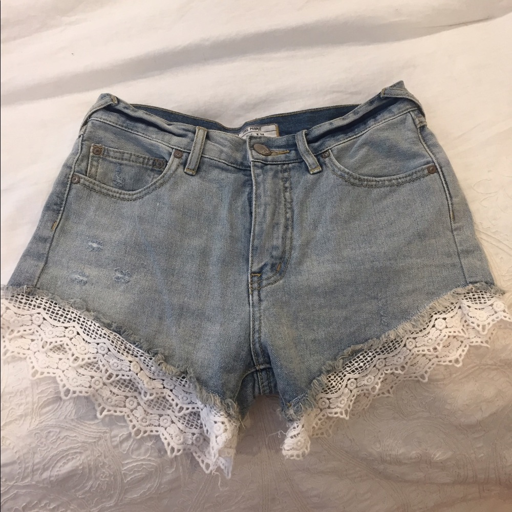 Free people crochet denim shorts